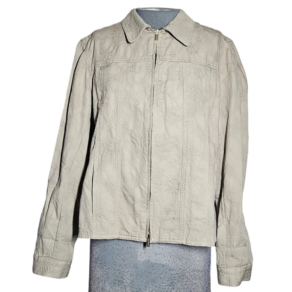 Cream Full Zip Cotton Blazer Jacket Size Large